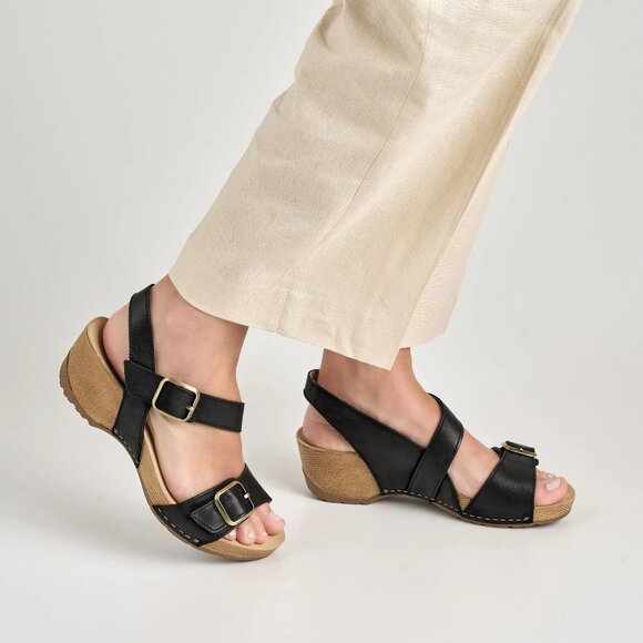 NEW DANSKO DANSKO Nubuck Leather Trinity Comfort wadge Sandals in black 925 5t3 - Picture 1 of 11